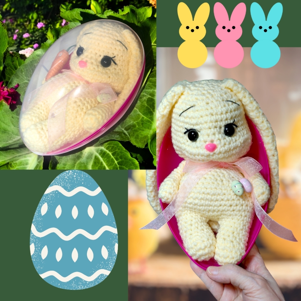 Handmade Crochet Baby Easter Bunny in Egg Plush Toy